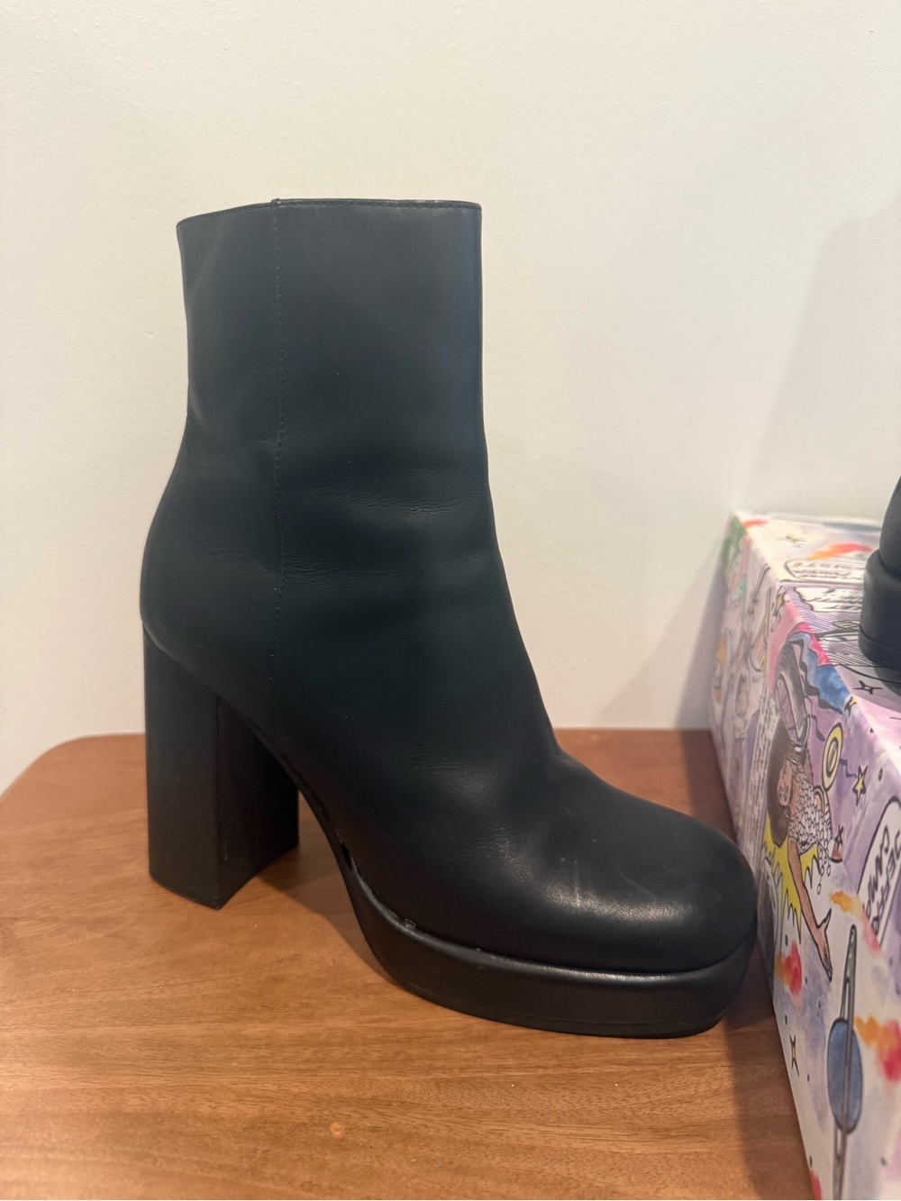 Jeffrey Campbell Black Platform Block-Heel Ankle Boot